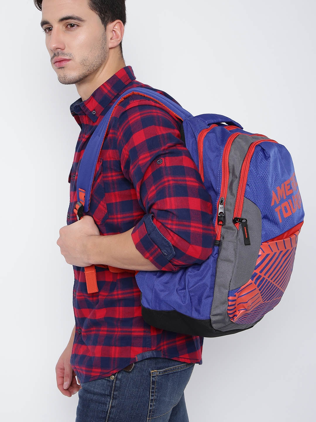 AMERICAN TOURISTER Unisex Blue   Orange Printed Backpack