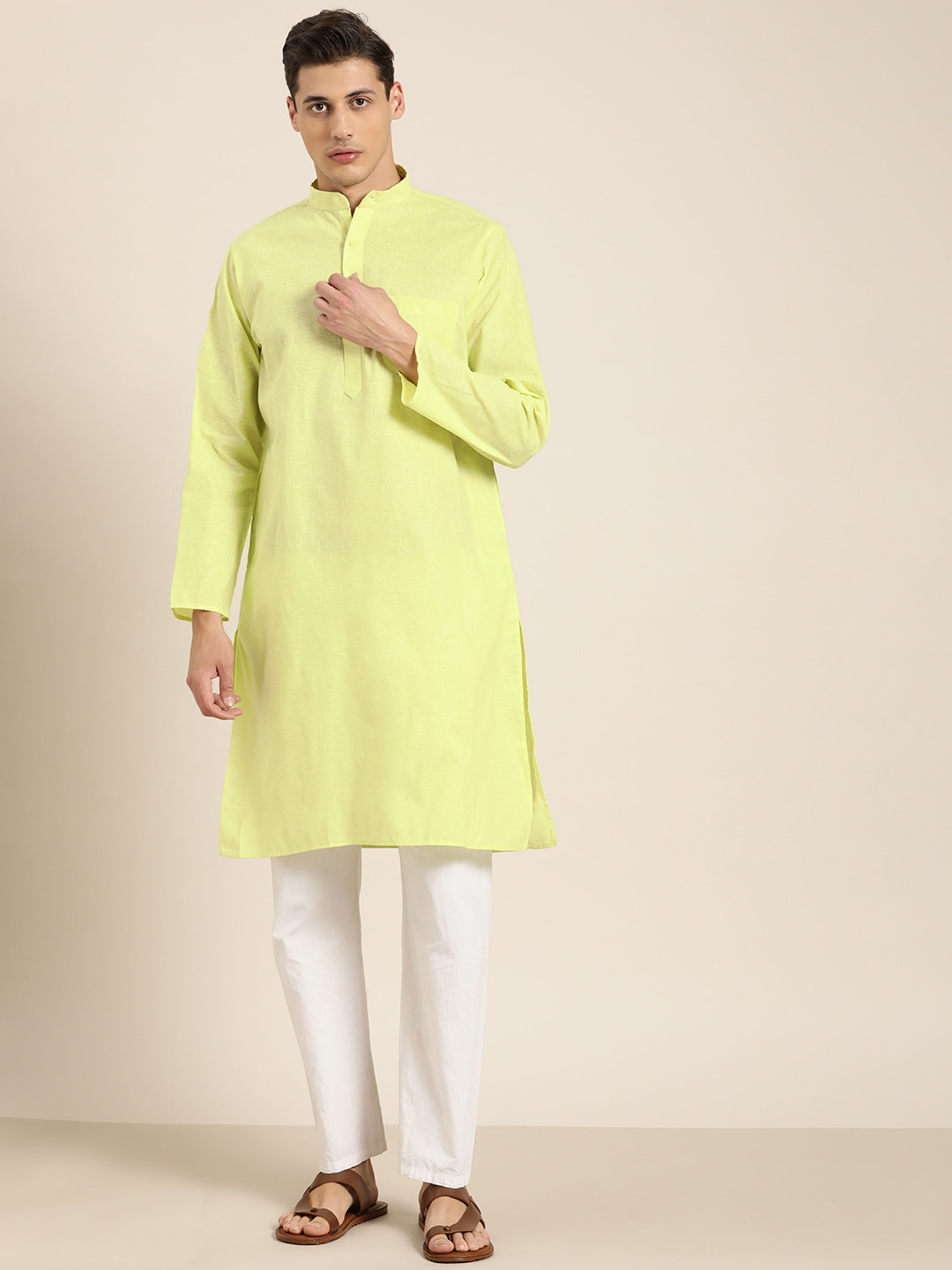 SOJANYA Men Lime Green Kurta