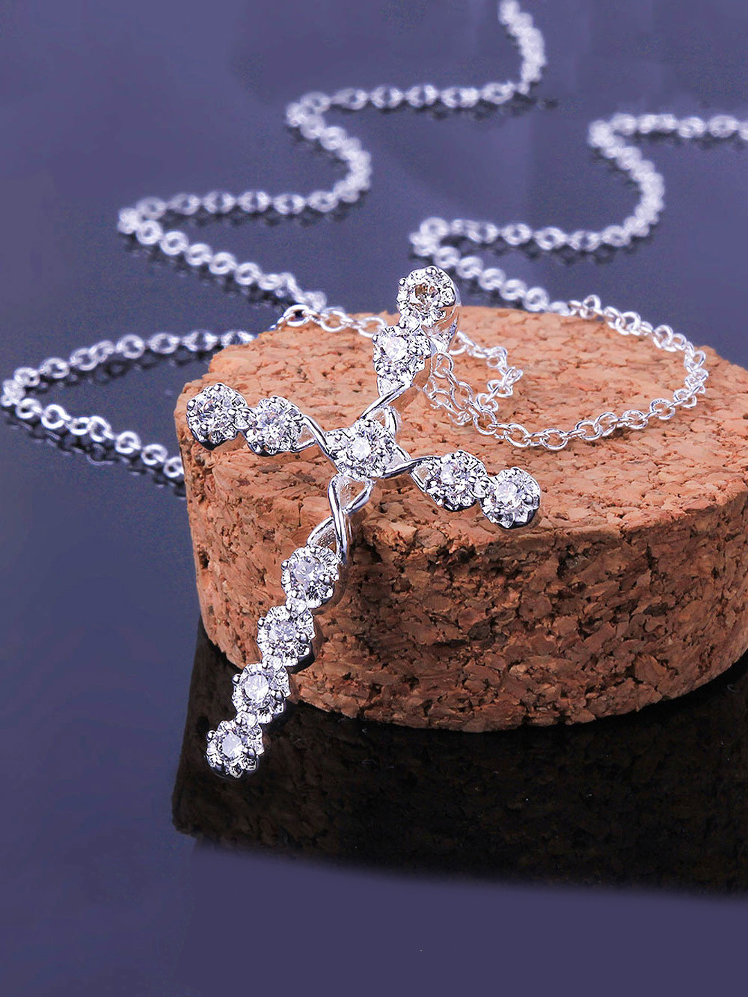 Yellow Chimes Silver-Plated Midnight Sparkle Crystal Cross Pendant