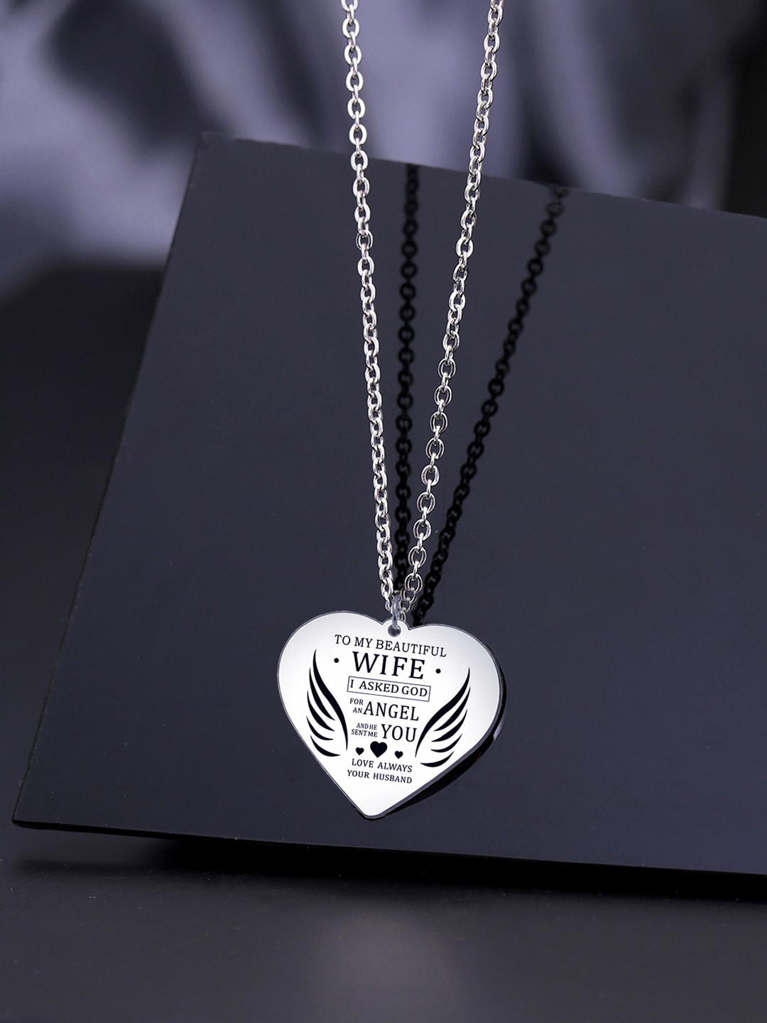 Yellow Chimes Silver-Toned Stainless Steel Couple Pendant With Chain