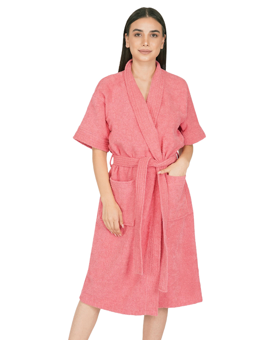 RANGOLI Nobel Coral Cotton Drawstring Midi Set of 2 Bath Robe with Pair Slipper-L