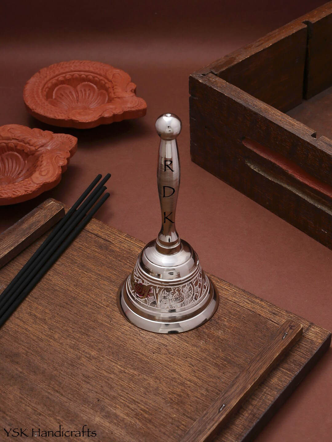 RDK Silver-Toned Puja/Temple Hand Bell