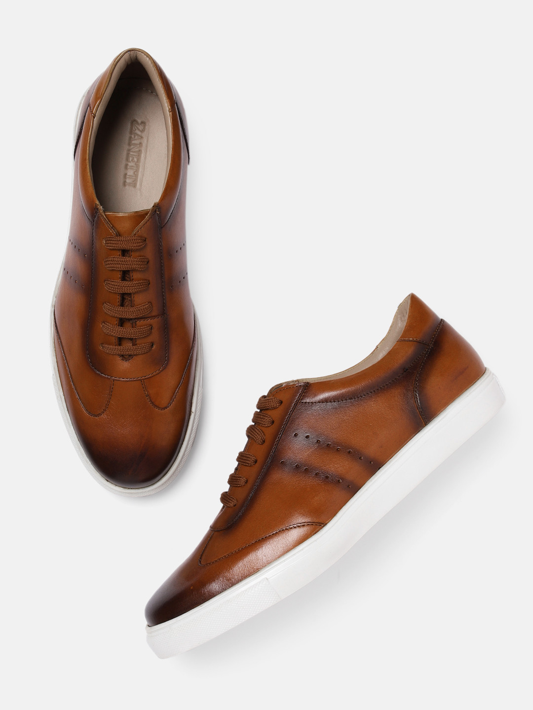 ZZANETTI Men Tan Leather Sneakers