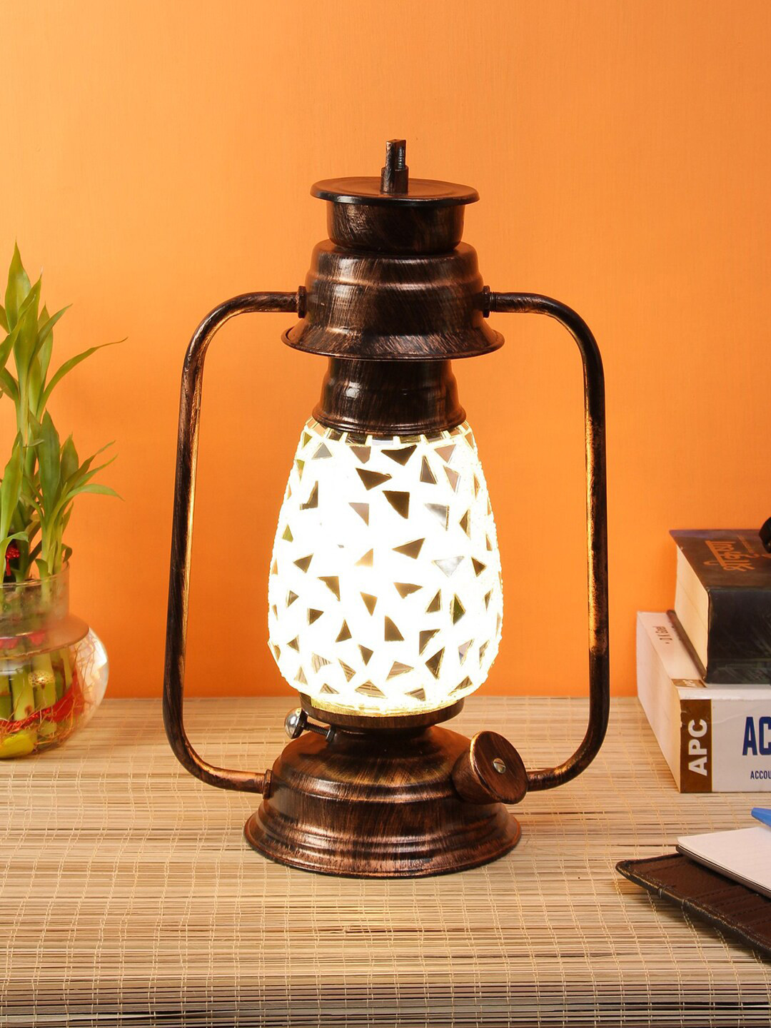 Devansh Multicolored Copper Mosaic Glass Lantern Table lamp