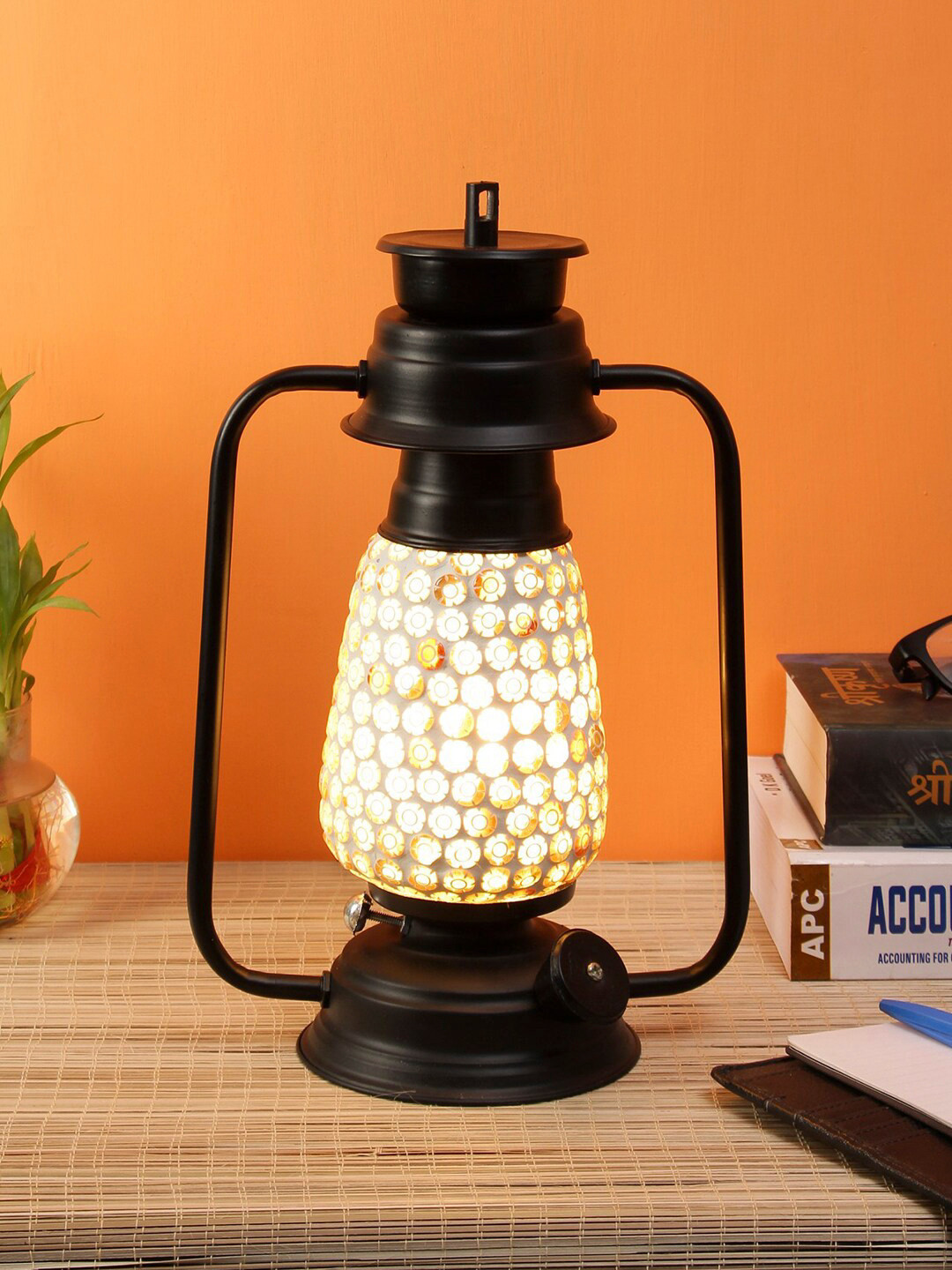 Devansh Black Mosaic Lantern Table Lamp