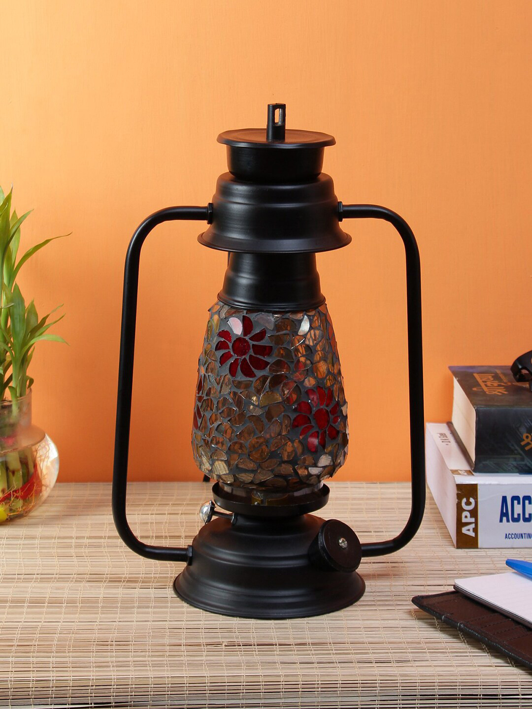 Devansh  Black Mosaic Lantern Table Lamp