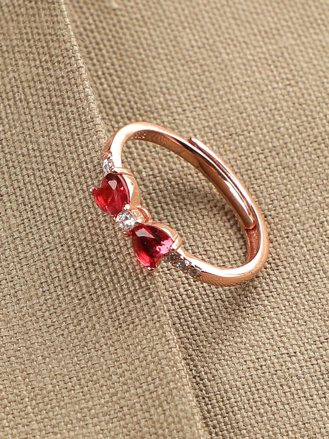GIVA 925 Sterling Silver Rose Gold Plated Cherry Bow Heart Ring