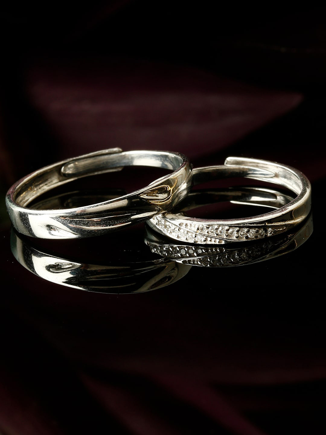 GIVA 925 Sterling Silver Rhodium Plated Silver Vintage Couple Band