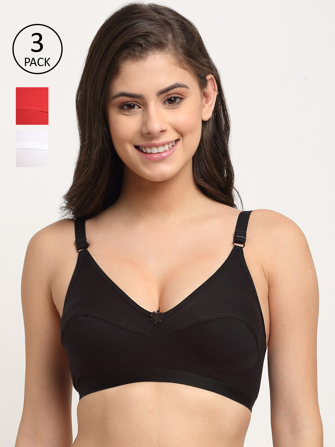 Friskers Pack Of 3 White & Red Non-Padded Cotton Bra 2O-312-02-312-03-318-01-30