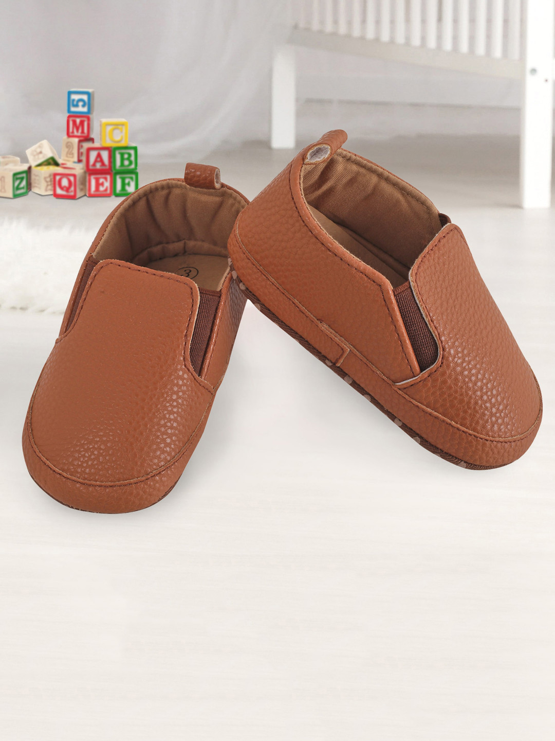 Baby Moo Unisex Kids Leather Brown Slip-On Booties
