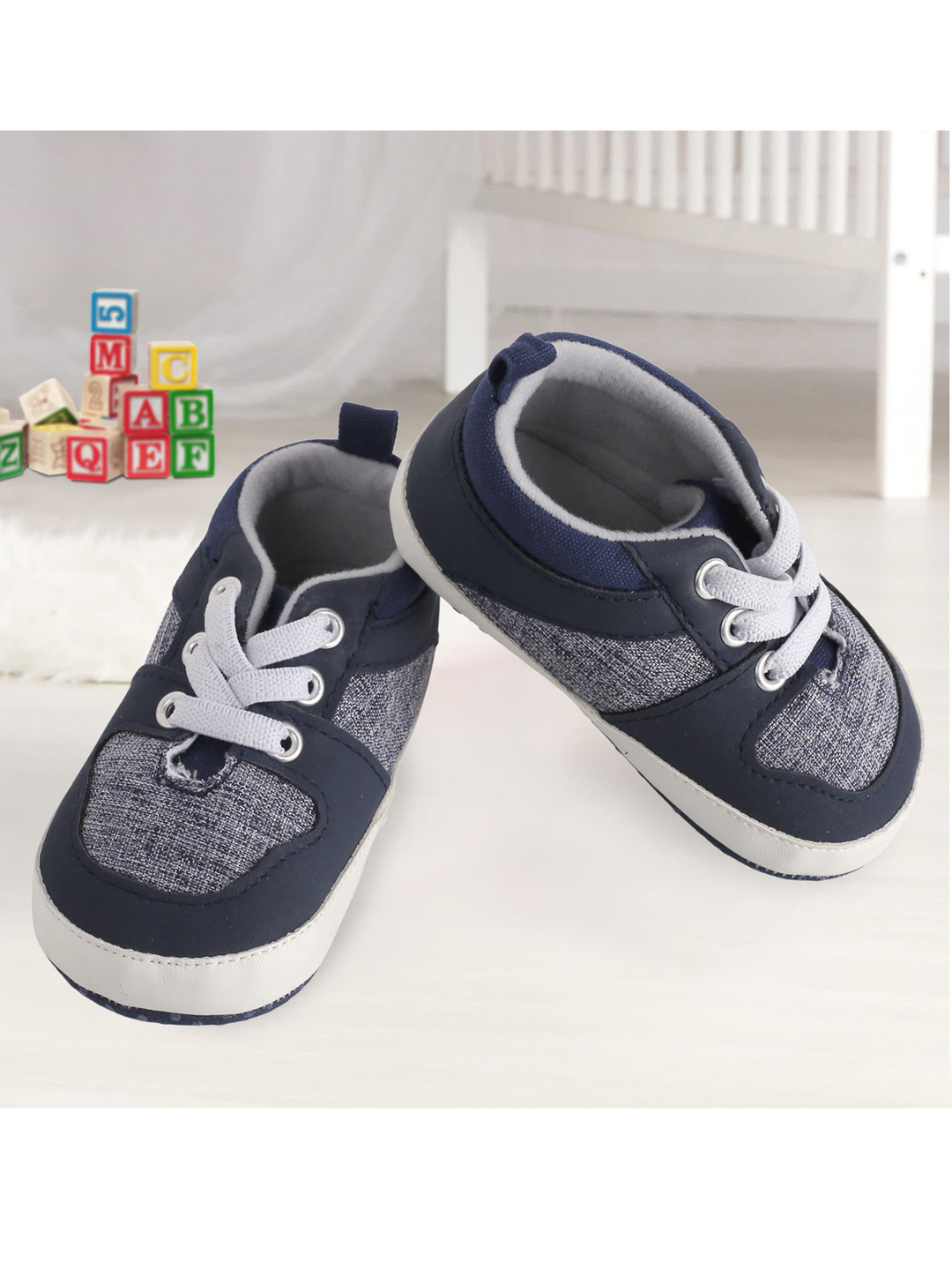Baby Moo Infant Kids Blue Solid Lace Up Booties