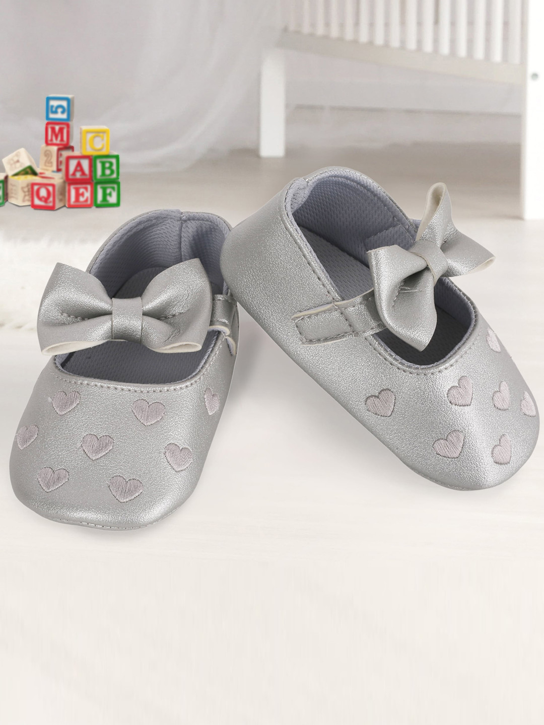 Baby Moo Girls Silver Booties With Bow