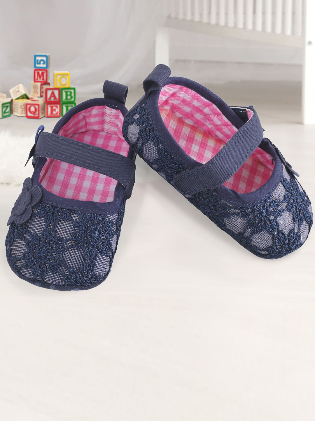Baby Moo Girls Blue Floral Lace Booties