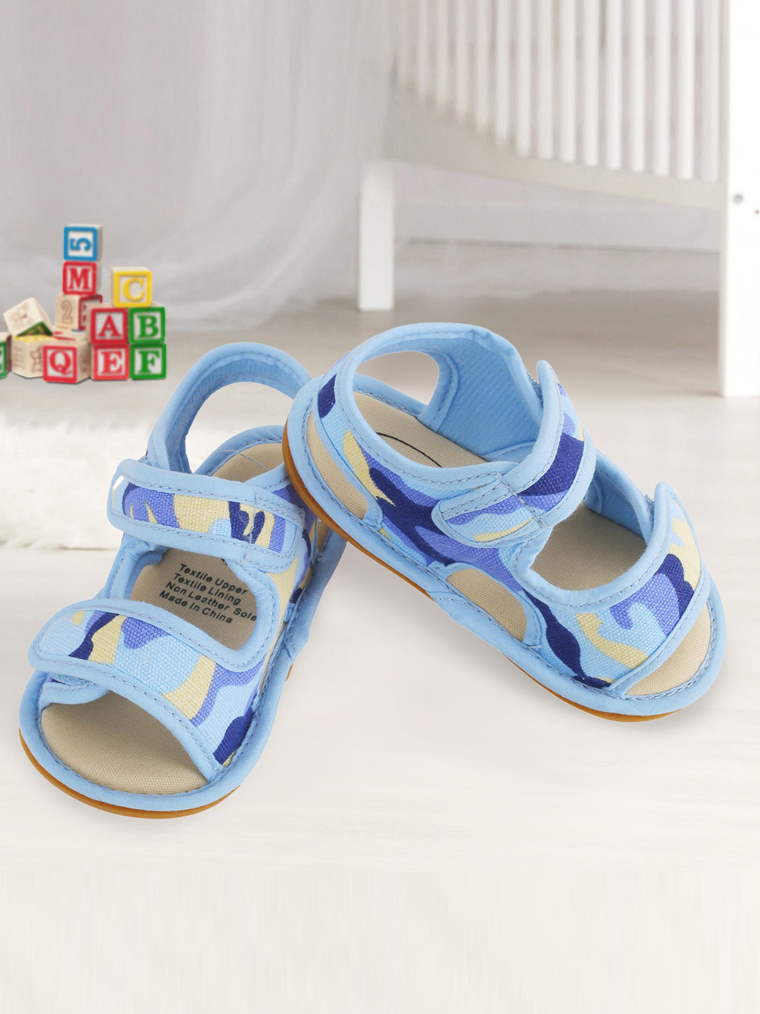 Baby Moo Infants Girls Blue Printed Open Toe Sandals