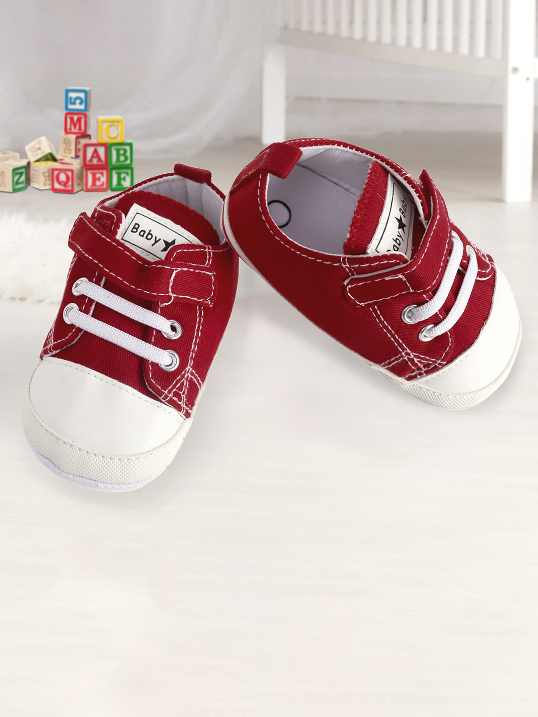 Baby Moo Kids Red And White Velcro Booties