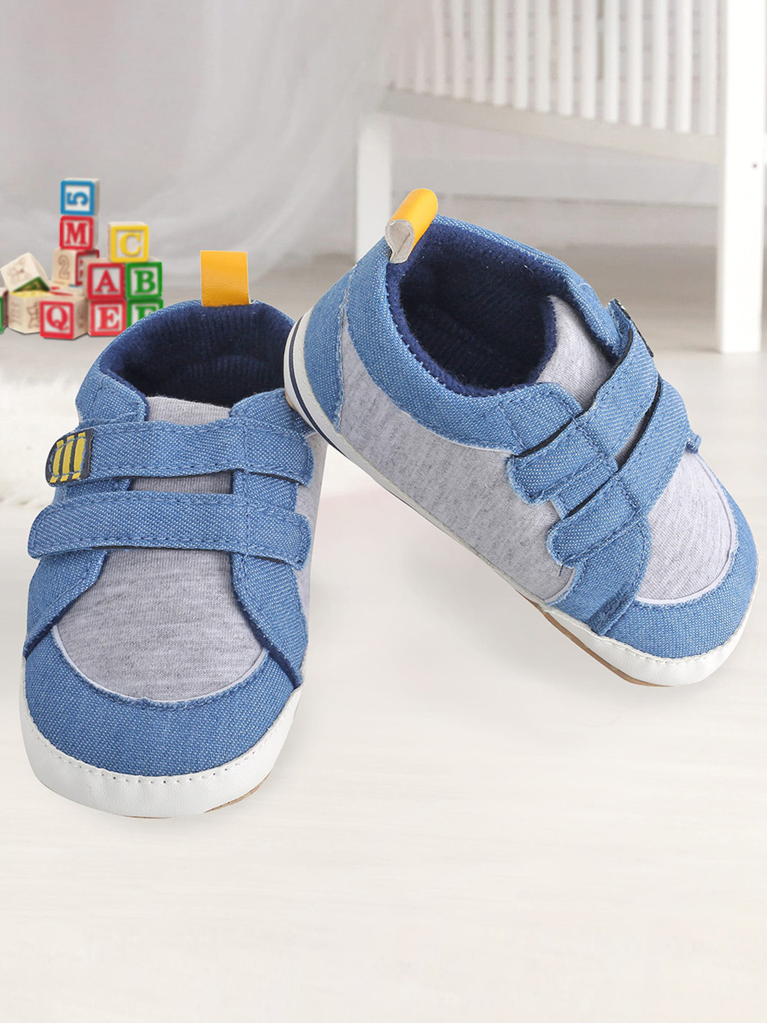 Baby Moo Infants Kids Blue & Grey Solid Booties