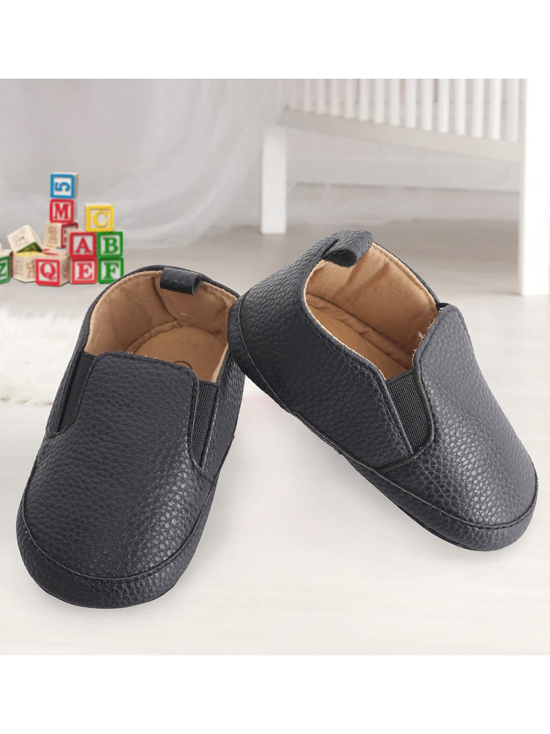 Baby Moo Leather Black Slip-On Booties
