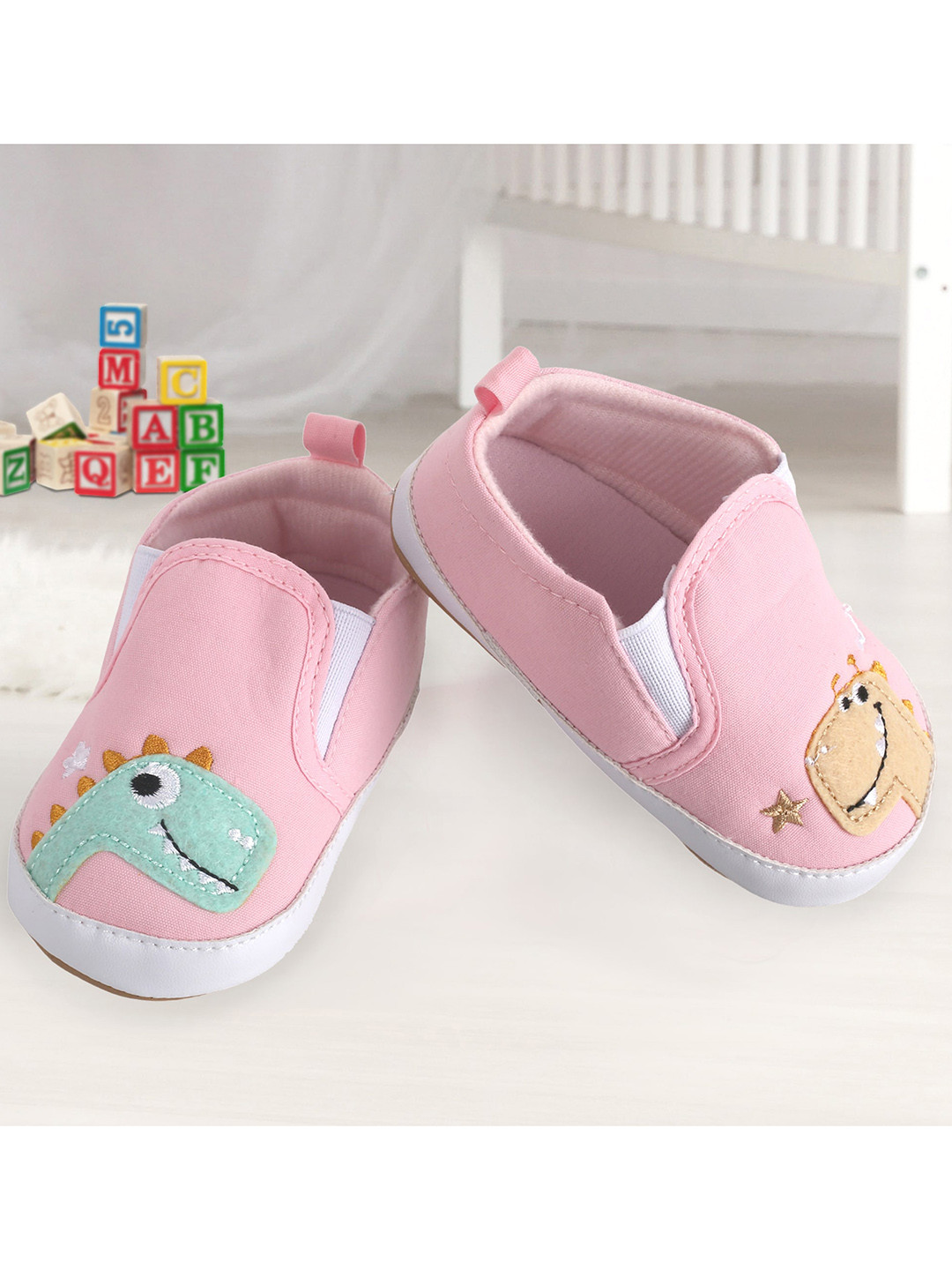 Baby Moo Girls Pink & Orange Dinosaur Printed Booties