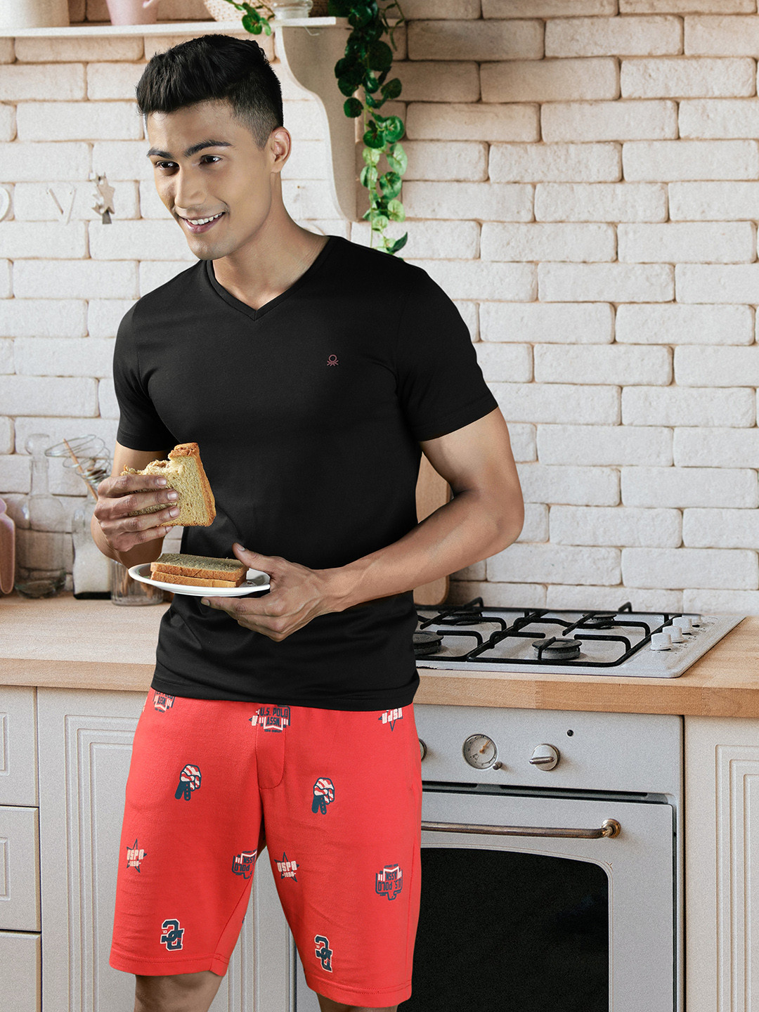 U S Polo Assn Denim Co Men Red Typography Printed Shorts