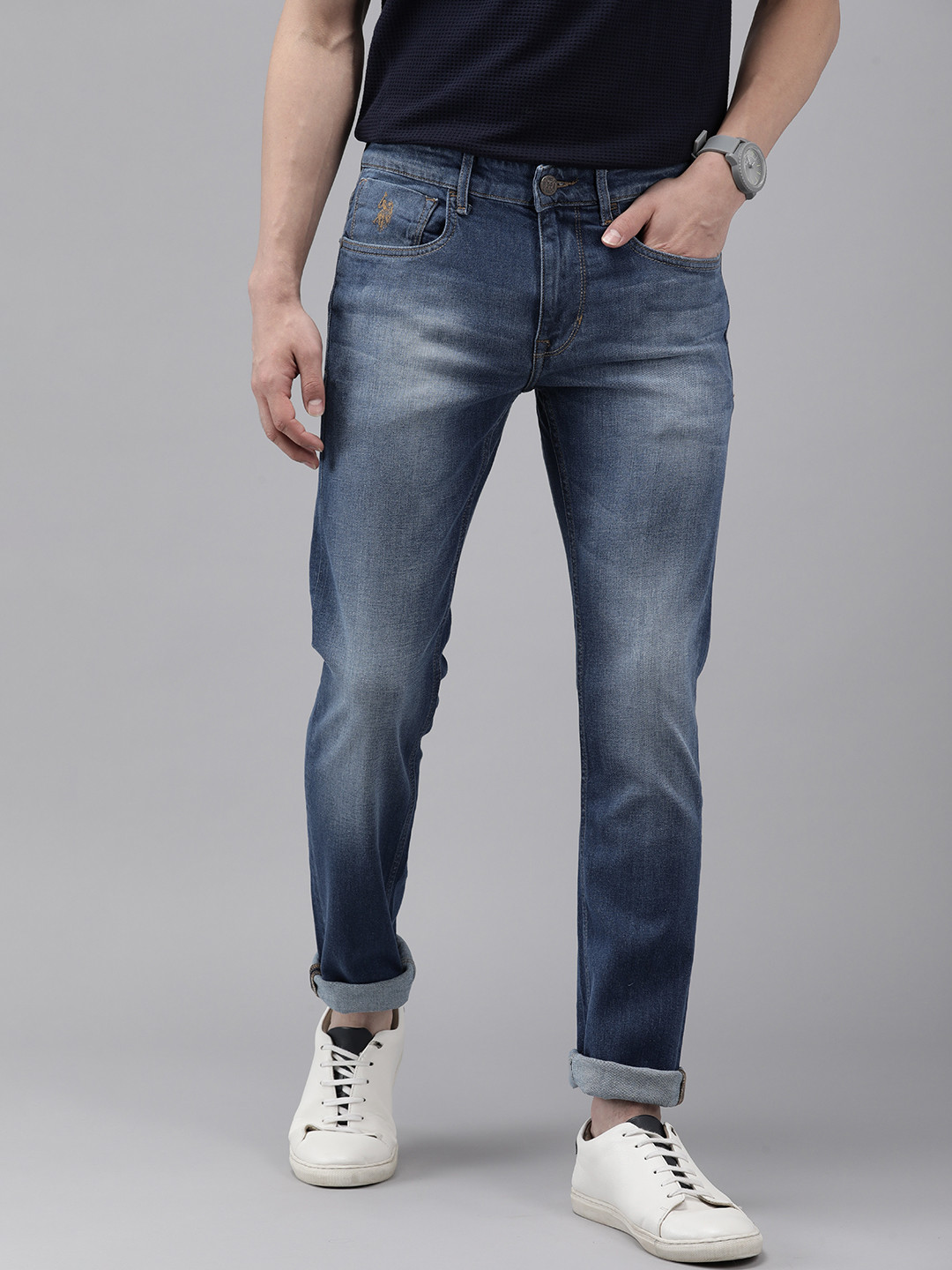 U S Polo Assn Denim Co Men Blue Regallo Skinny Fit Heavy Fade Stretchable Jeans