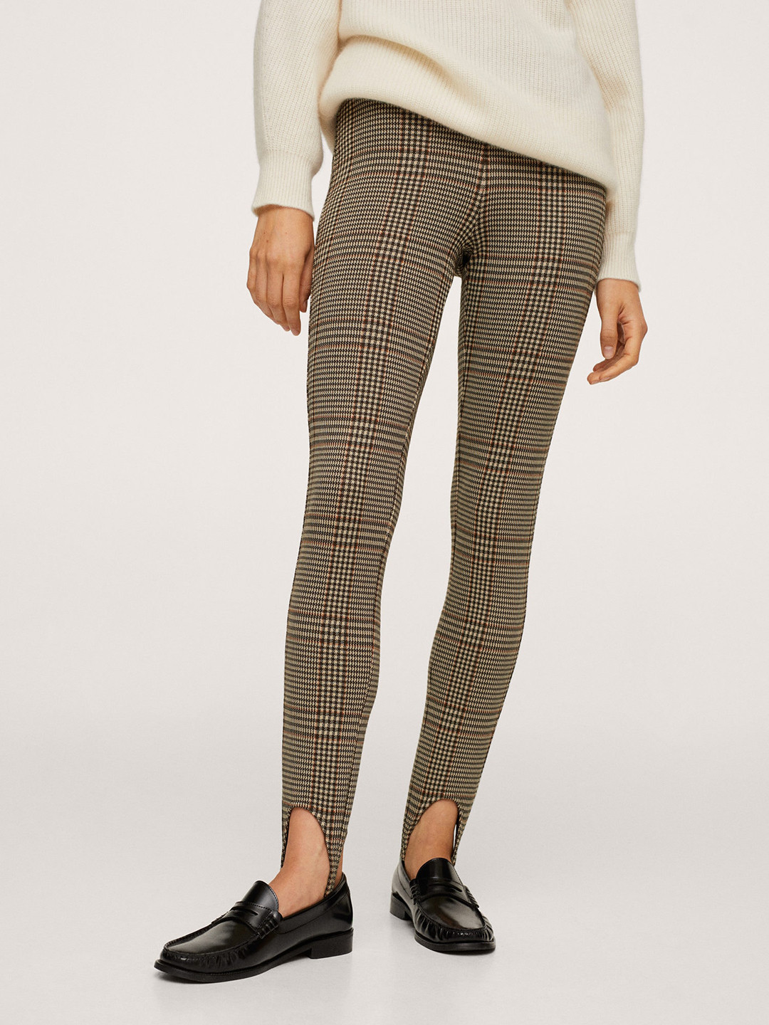 MANGO Women Brown Checked Fuseau Leggings