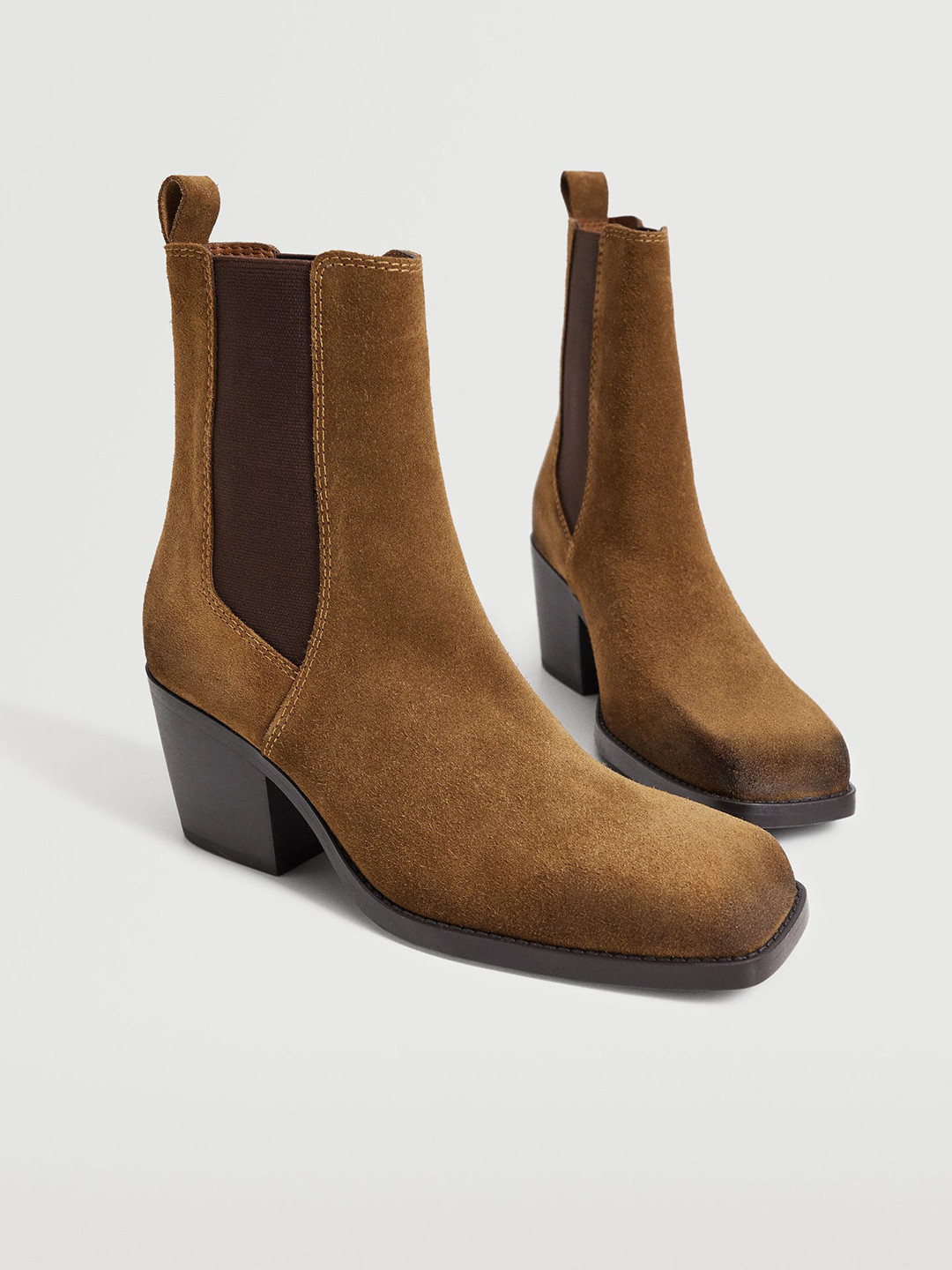 MANGO Women Brown Solid Mid Calf Length Leather Chelsea Boots