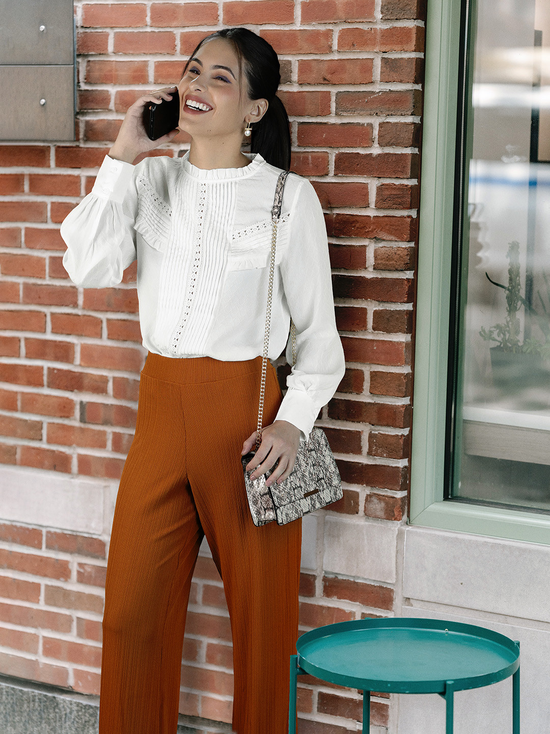MANGO White Lace Ruffle Detailing Top