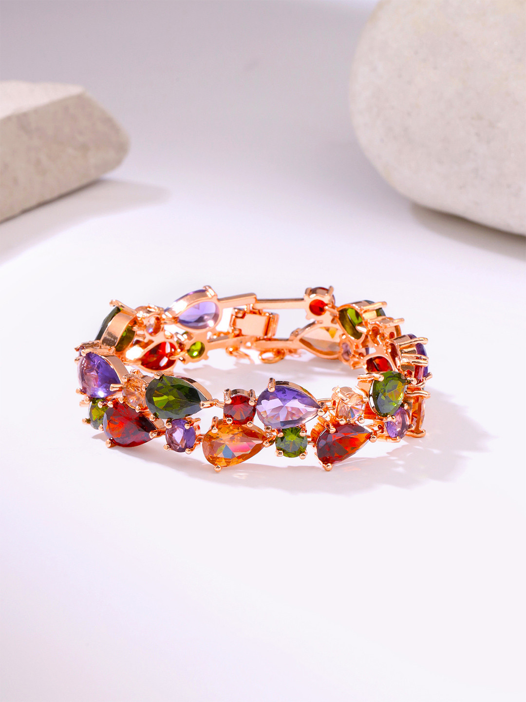 Yellow Chimes Vistelle Gold-Toned & Red CZ-Studded Bangle-Style Bracelet