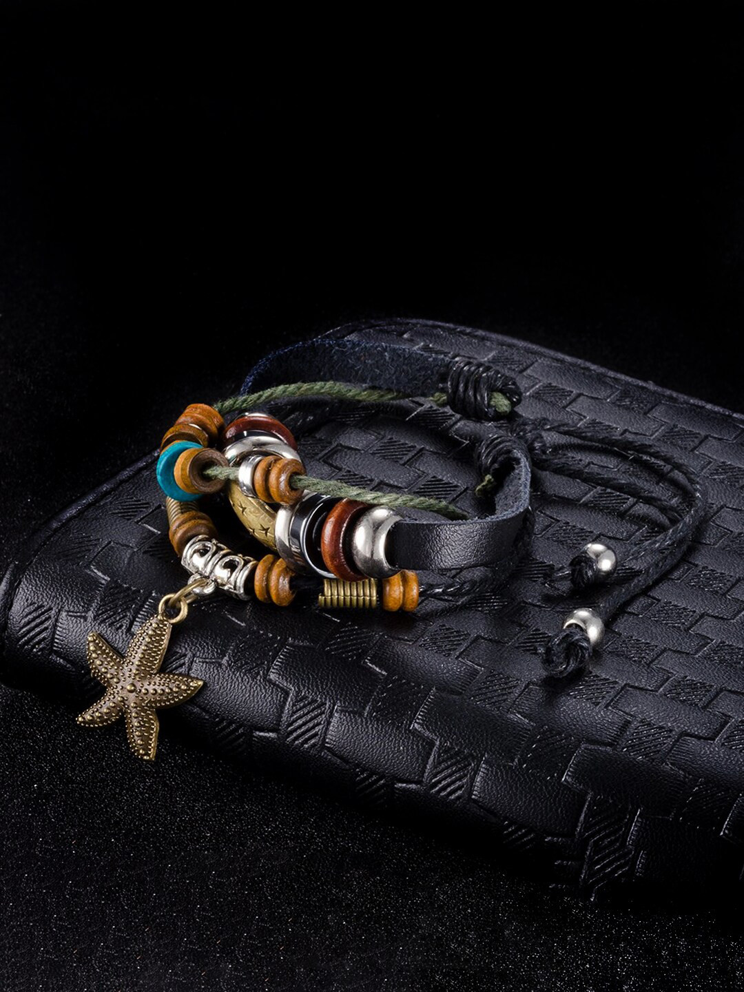 Yellow Chimes Women Brown & Blue Leather Multistrand Wrap Bracelet