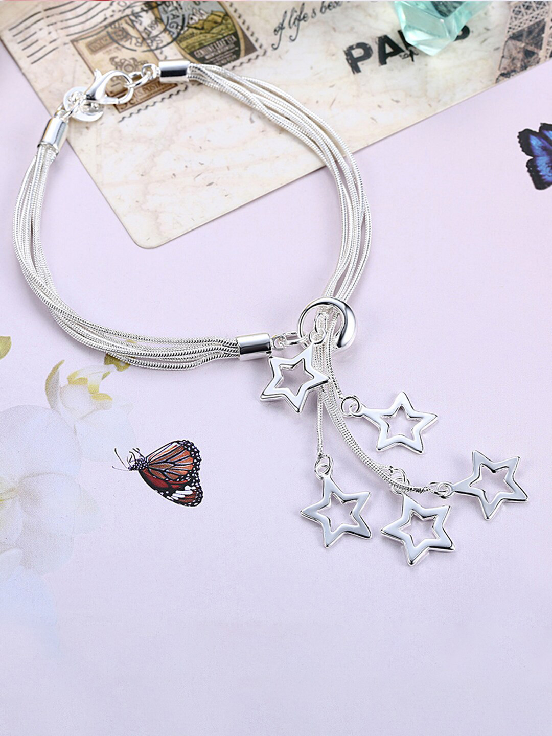 Yellow Chimes Vistelle Silver-Plated Star Charm Bracelet