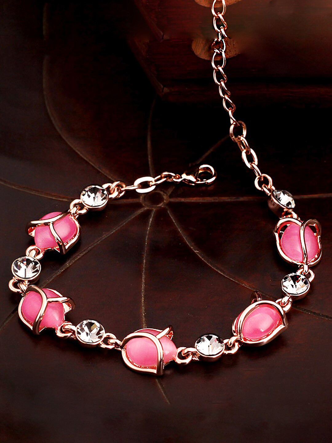 Yellow Chimes Vistelle Pink & Rose Gold-Plated Opal Link Bracelet