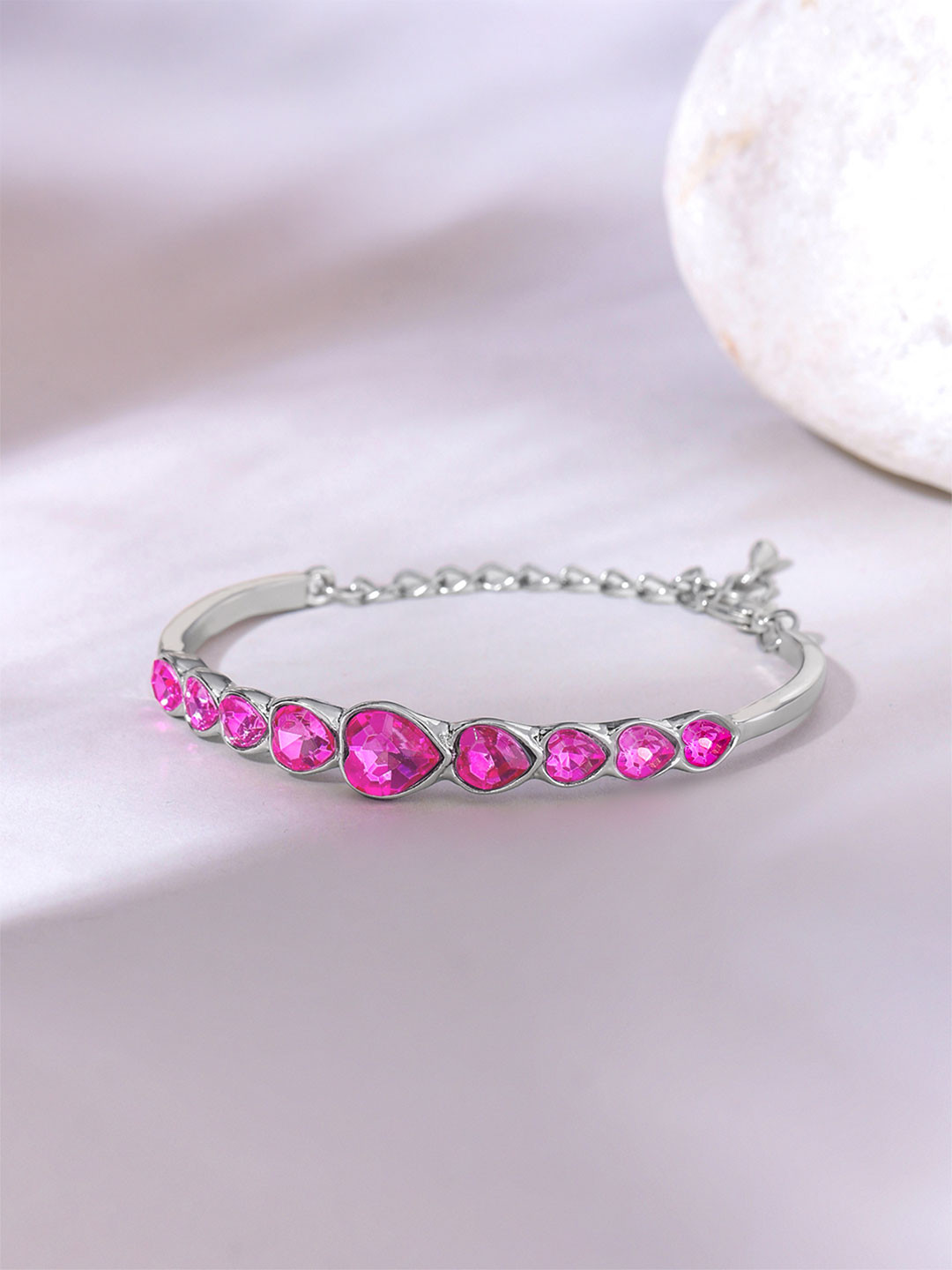 Yellow Chimes Vistelle Pink & Silver-Toned Crystals Charm Bracelet