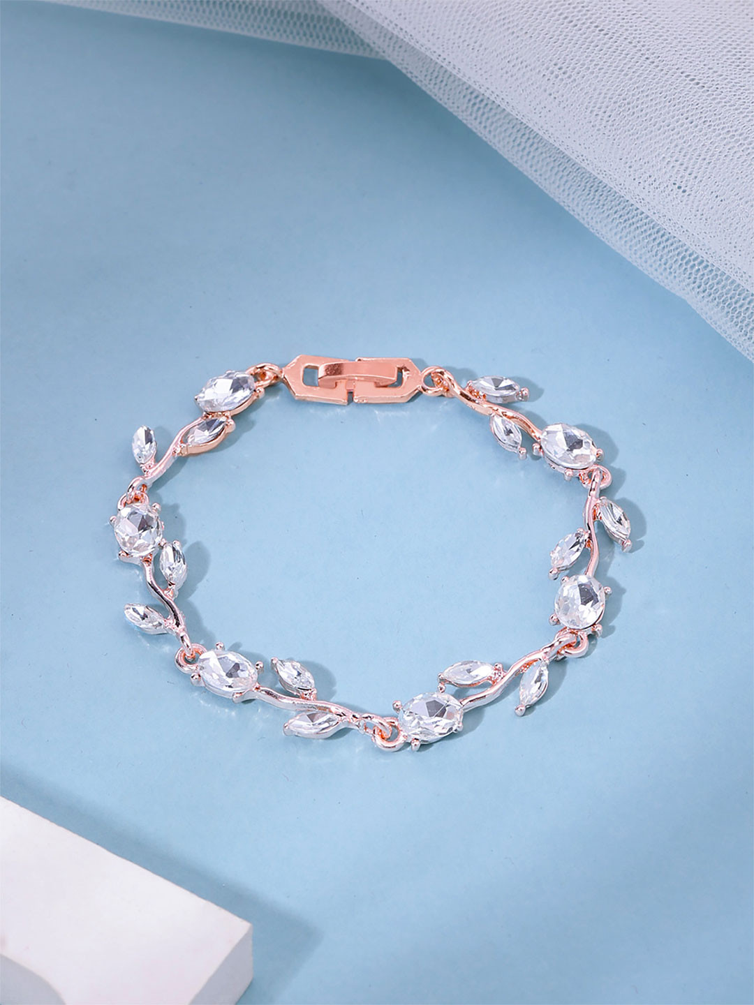 Yellow Chimes Elvora Rose Gold White Crystals Studded Bracelet