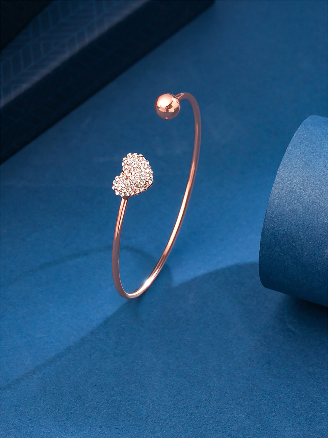 Yellow Chimes Elvora Rose Gold Plated & White Crystals Cuff Bracelet