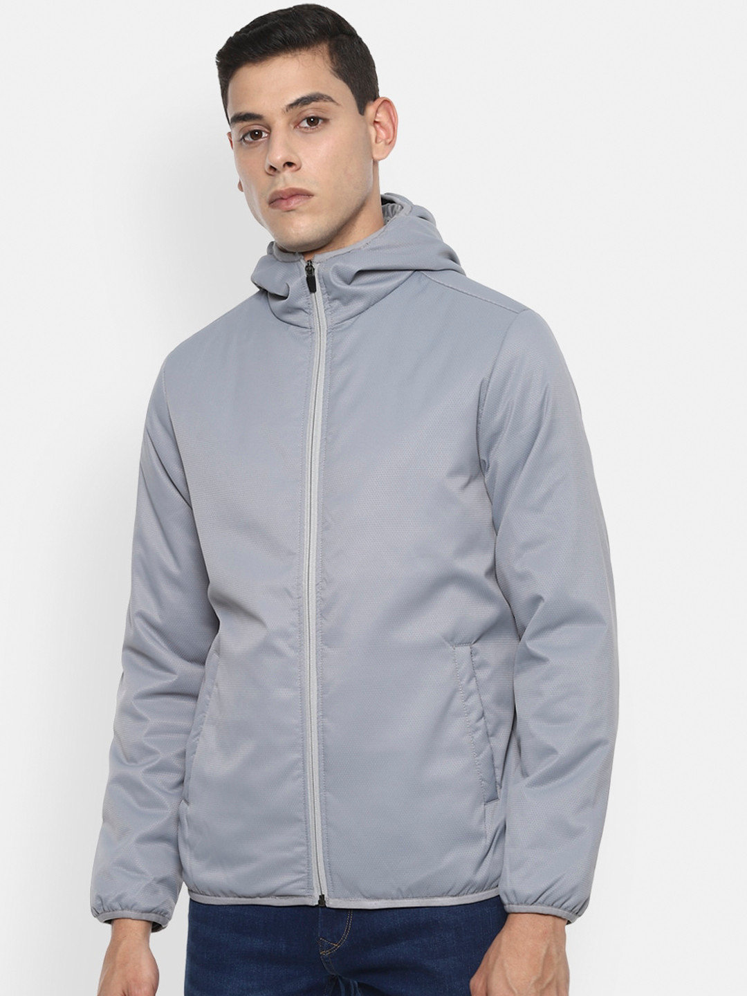Van Heusen Sport Men Grey Hooded Bomber Jacket