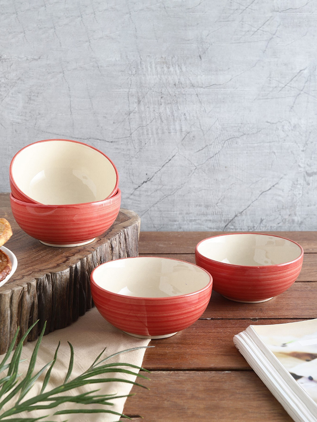The Decor Mart Pink Set of 4 Pieces Ceramic Glossy Bowls