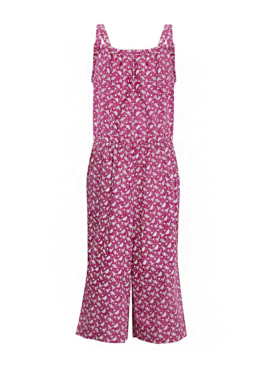A Little Fable Girls Purple & White Printed Basic Jumpsuit