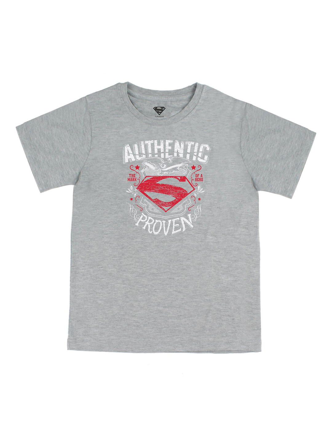 DC by Wear Your Mind Boys Grey Melange Superman Printed Pure Cotton T-shirt