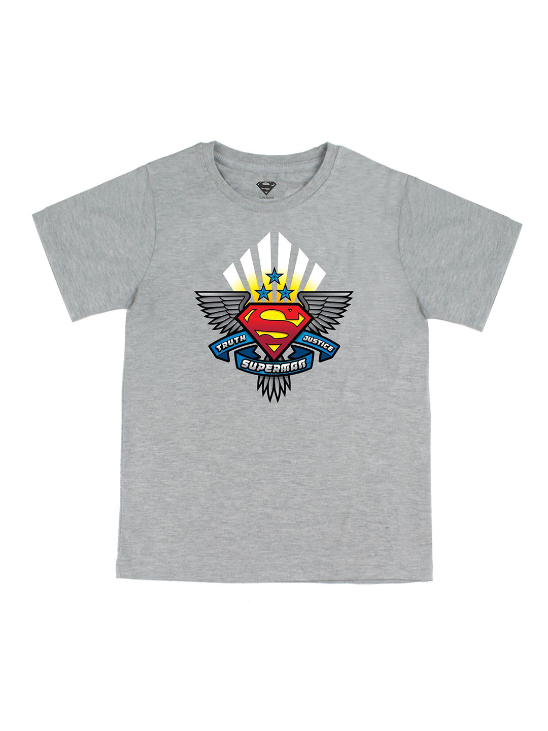 DC by Wear Your Mind Boys Grey Biker Superman Polo Collar Raw Edge T-shirt