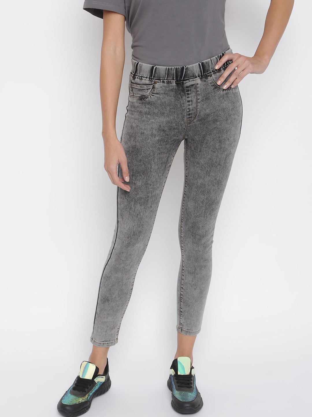 Buy TWIN BIRDS Women Grey Solid Tailored Fit Treggings - Jeggings