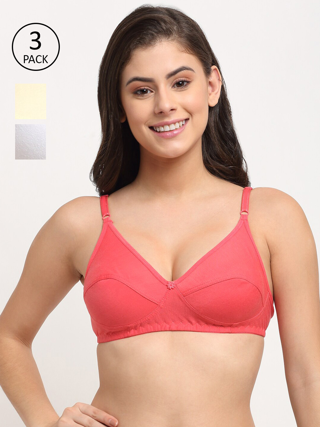 Friskers Pack of 3 Beige & White Everyday Bra O-312-09-314-08-318-02-30