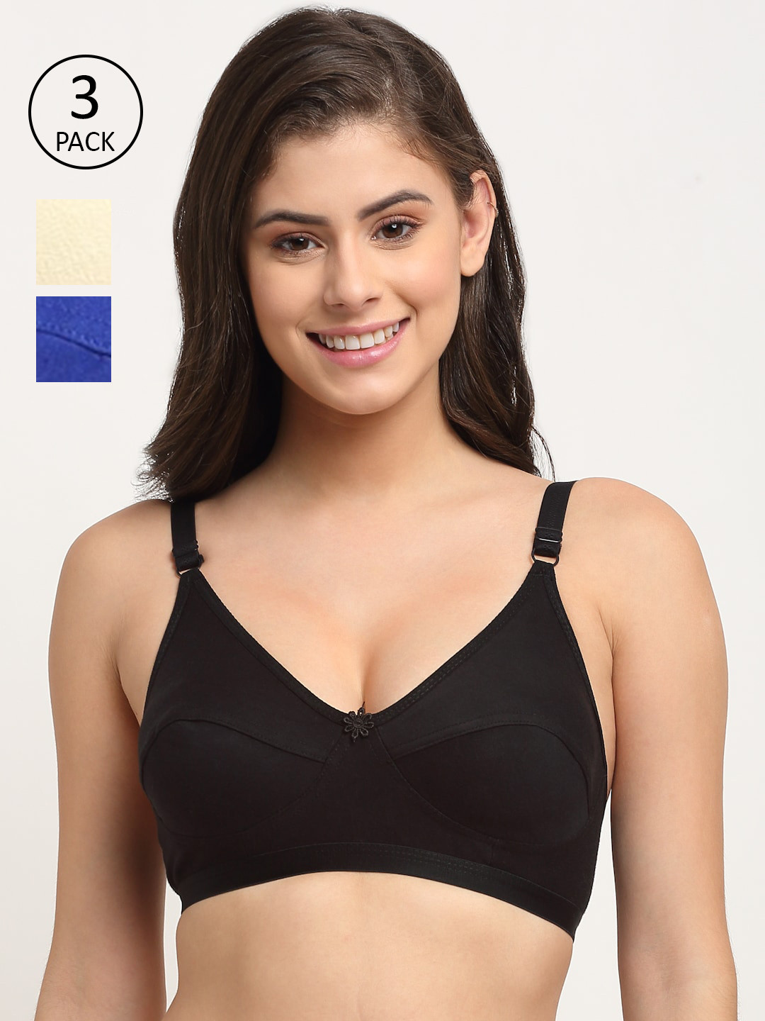 Friskers Pack Of 3 Beige & Blue Bras