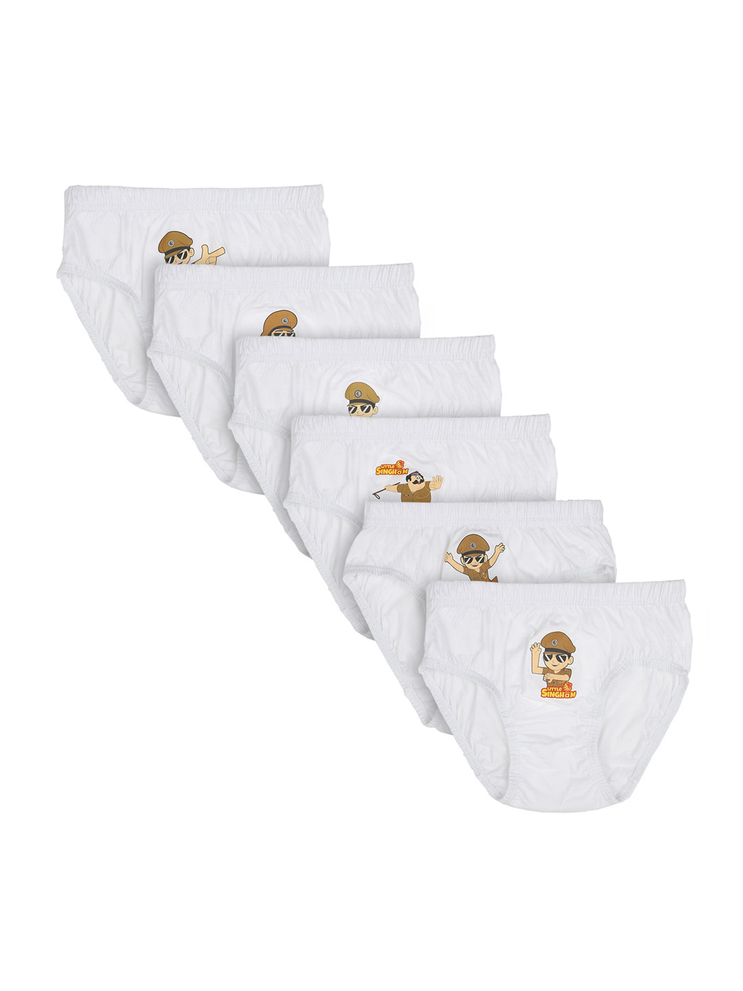 Bodycare Kids Boys Pack Of 6 White Little Singham Cotton Basic Briefs