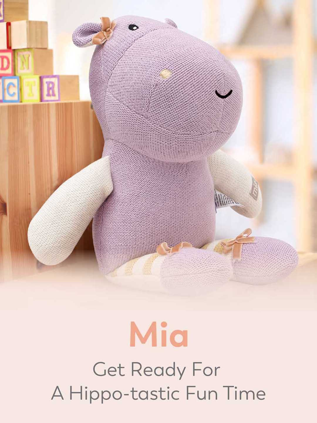 MiArcus Hippopotamus Knitted Soft Plush Toy Purple - Height 20 Cm