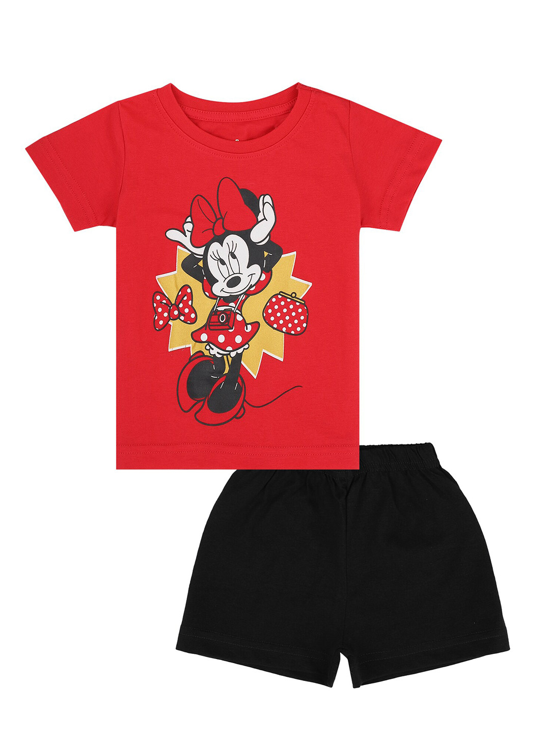 Bodycare Kids Girls Black & Red Printed Pure Cotton T-shirt with Shorts