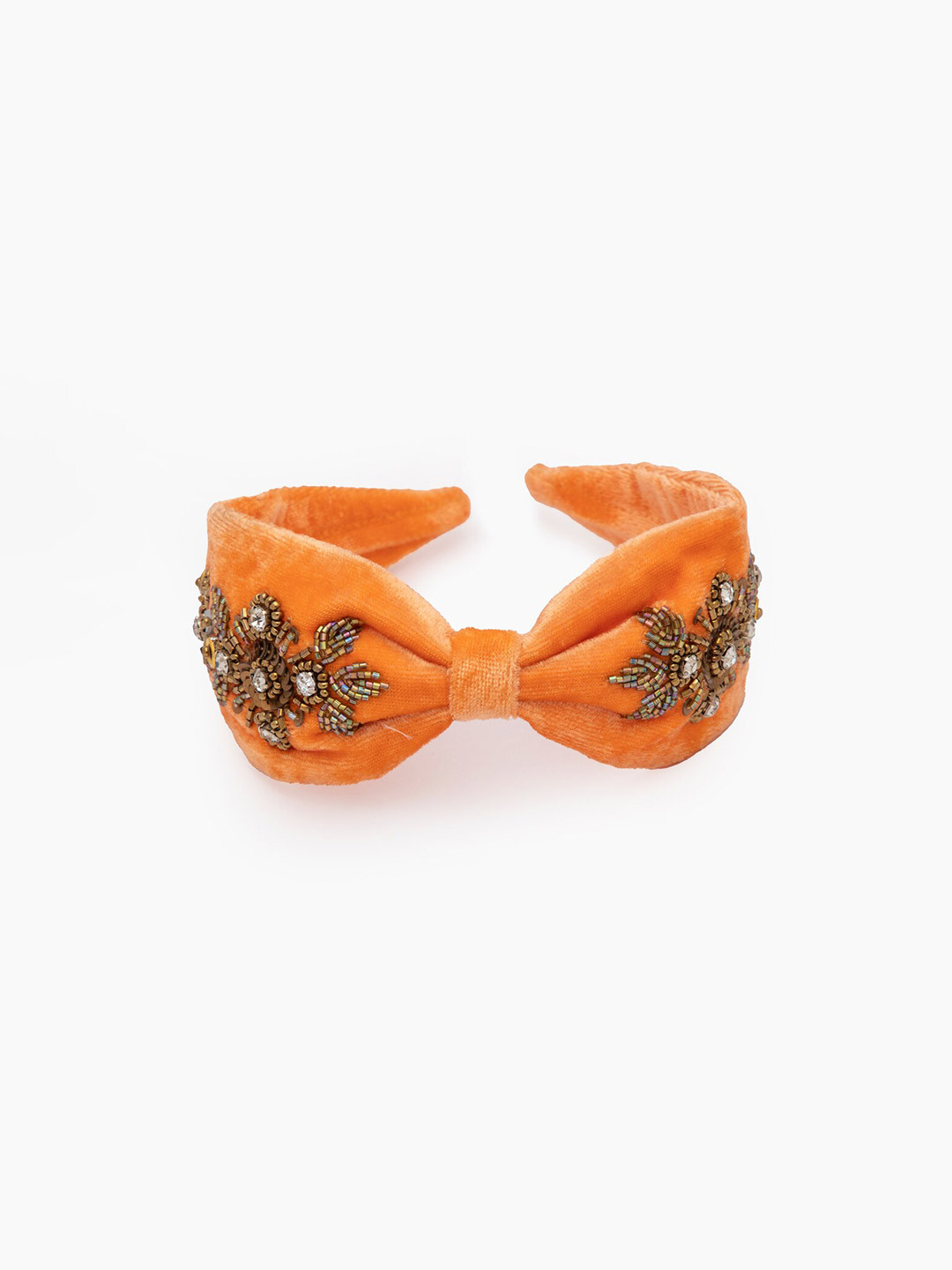 DEEBACO Women Mustard & Gold-Toned Velvet Embellished Hairband