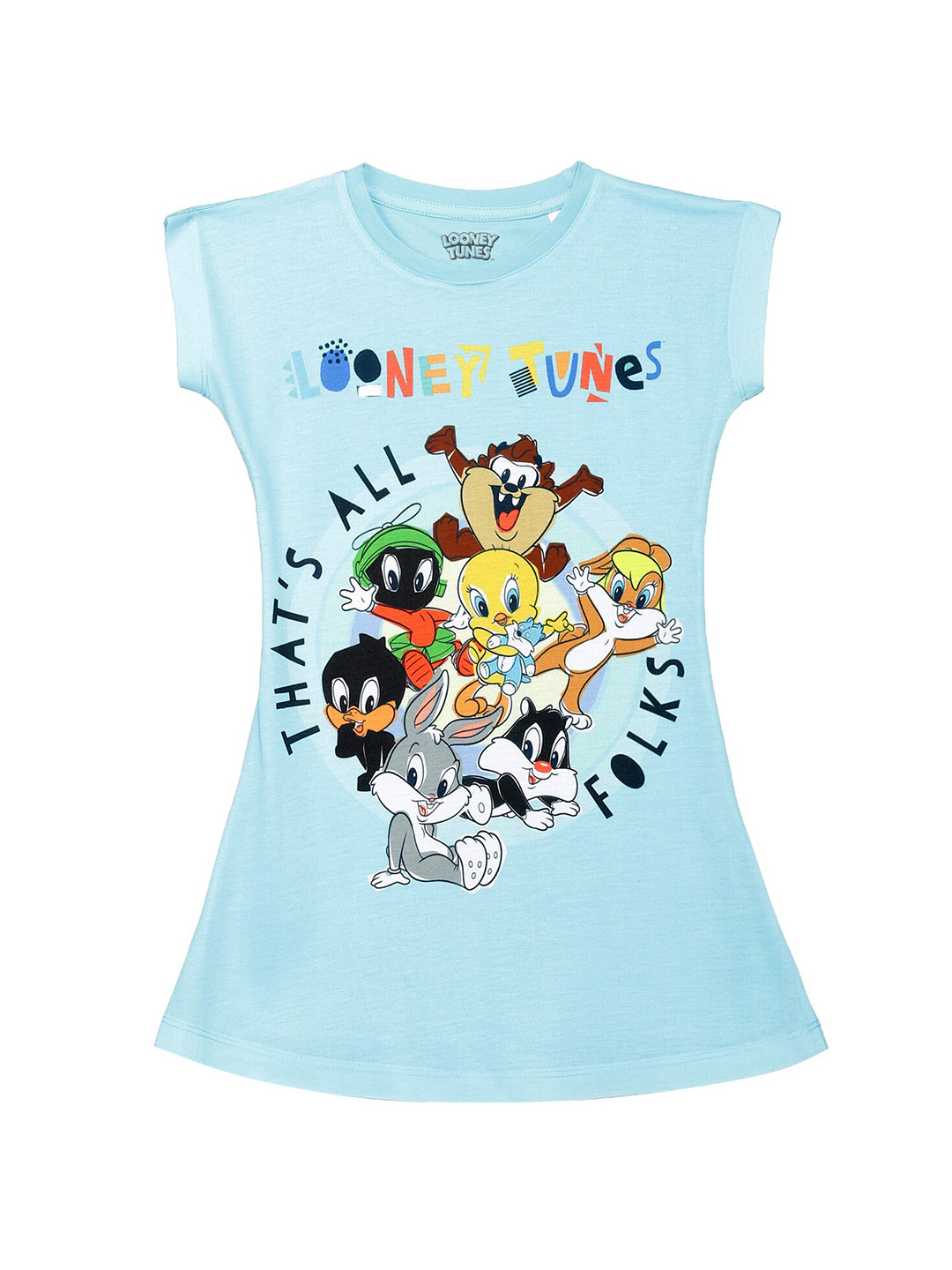 Looney Tunes by Wear Your Mind Blue Looney Tunes Printed T-shirt Dress