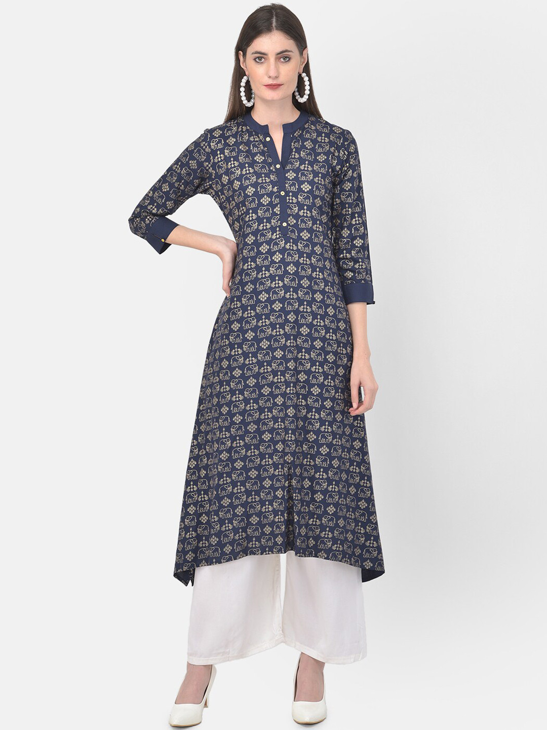 Span Women Blue & graystone Geometric Printed Kurta