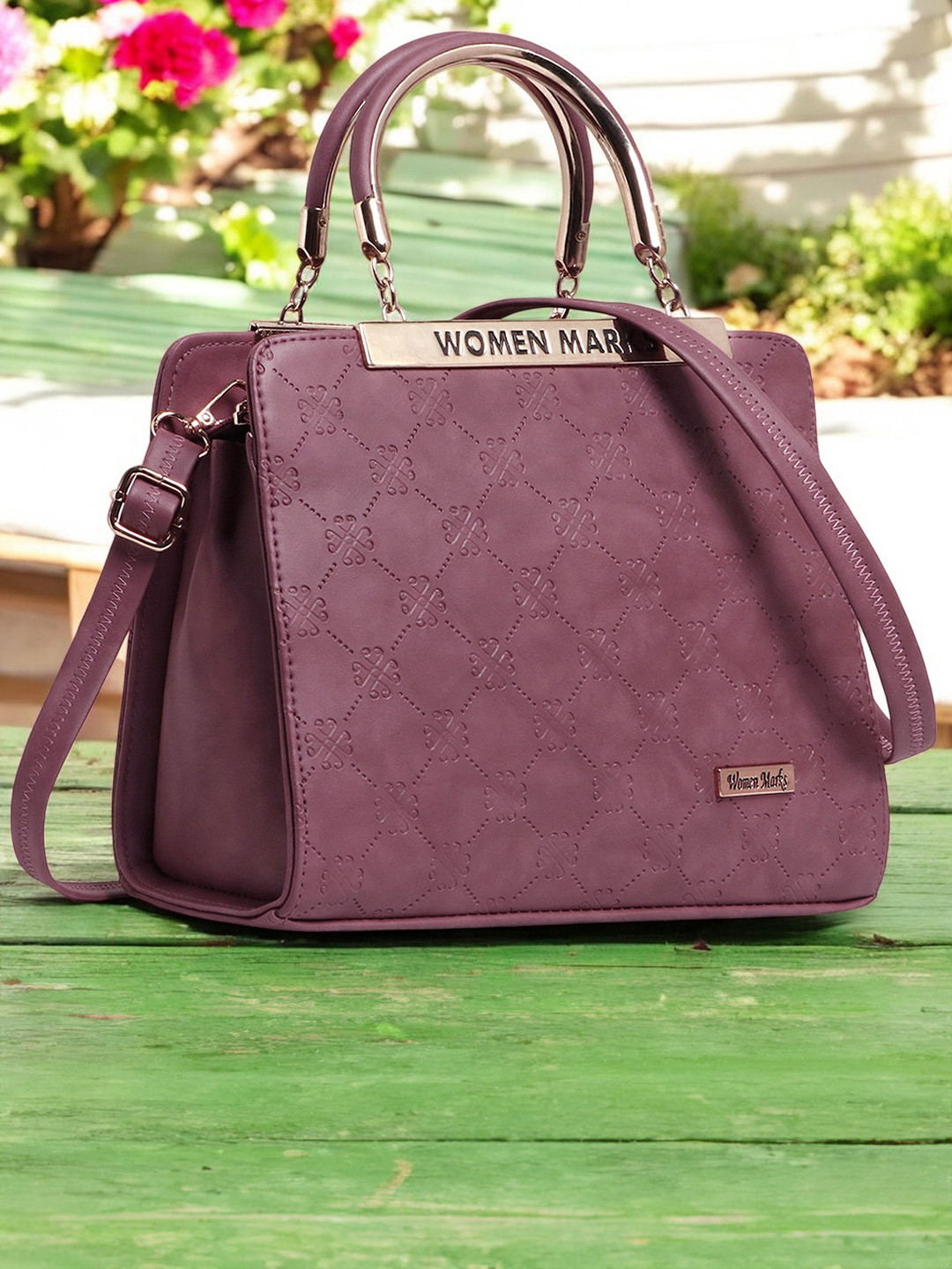 WOMEN MARKS Mauve Self Design Structured Handheld Bag