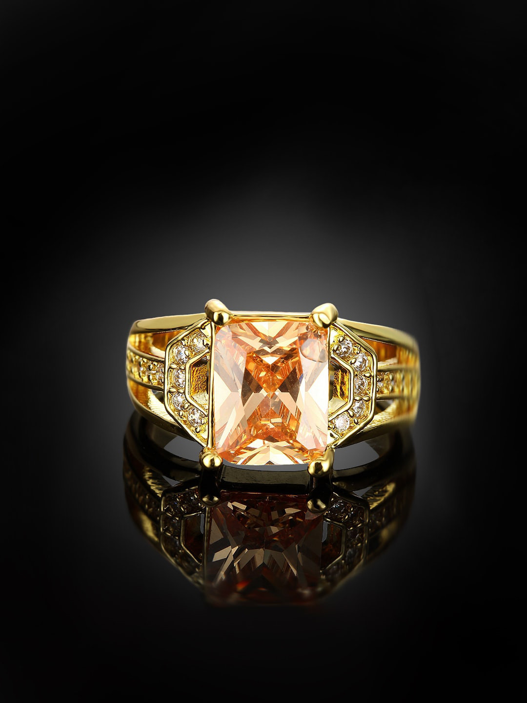 Yellow Chimes Gold-Plated Yellow Crystal Studded Finger Ring